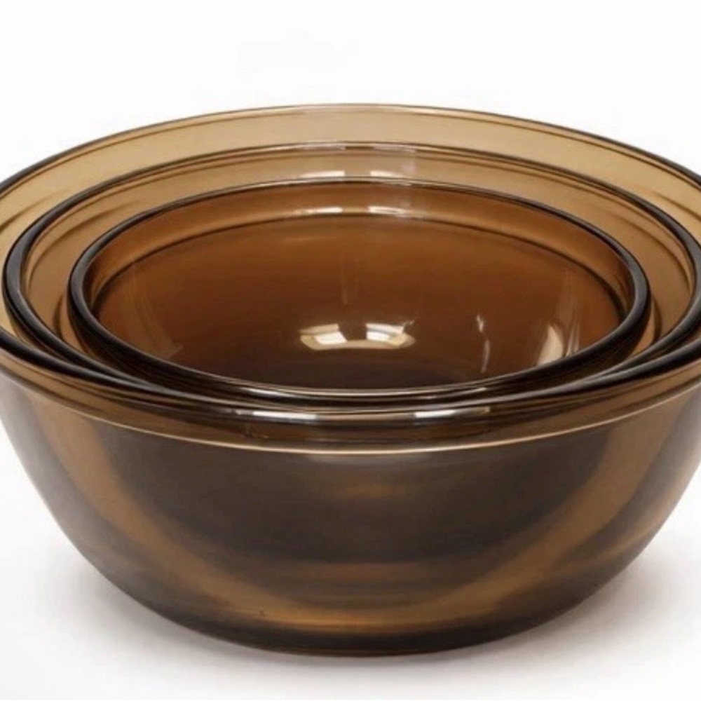 Vintage Anchor Amber Glass Mixing Bowls – Set of 3 Nesting – MCM Kitchen